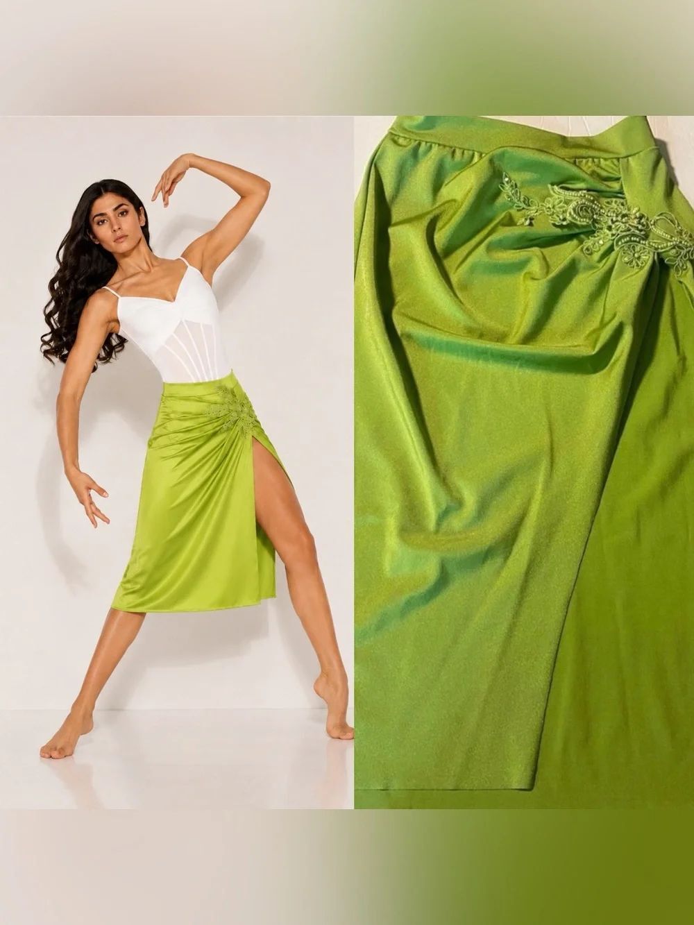 Kelle Dance Lime Green Appliqué Contemporary asymmetrical Skirt LC Large Child